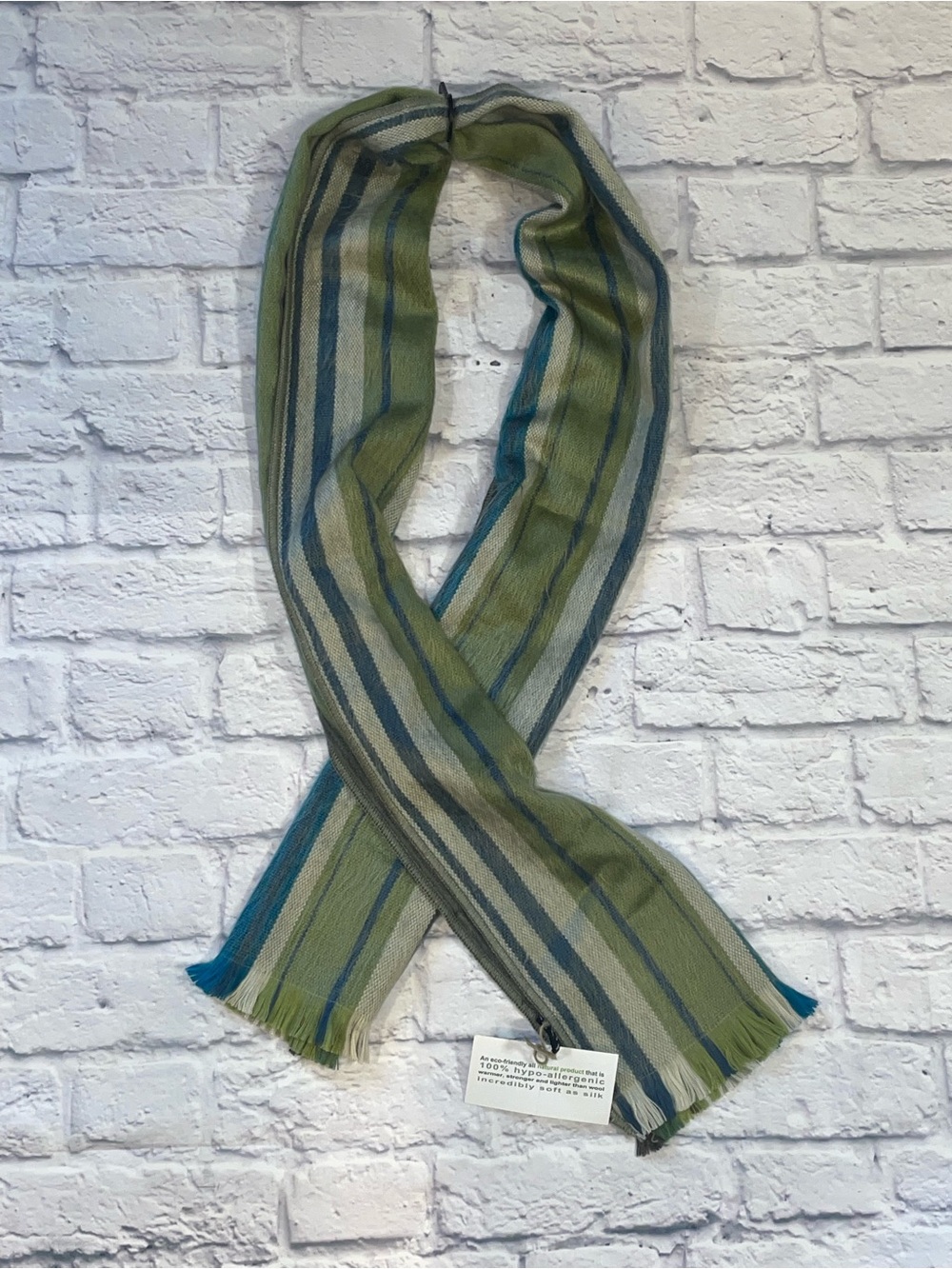 Shupaca Woman’s Alpaca/Acrylic Scarf. NWT. Blue and Green Striped